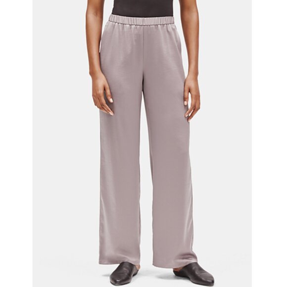 New w/Tags Eileen Fisher - Recycled Polyester Satin Straight Leg Pants, Briar L - Picture 1 of 13